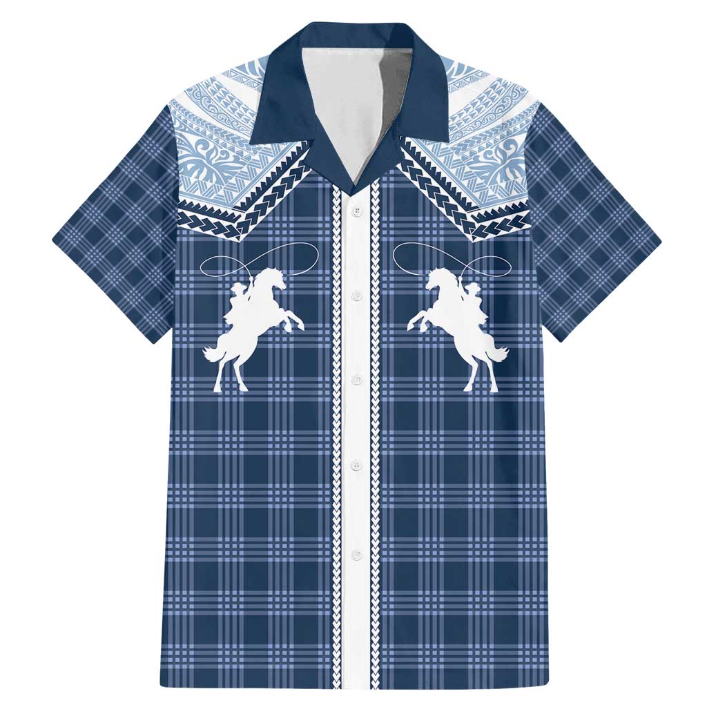 Aloha Hawaii Cowboys Paniolo Family Matching Mermaid Dress and Hawaiian Shirt Navy Blue Palaka LT7 Dad's Shirt - Short Sleeve Navy - Polynesian Pride