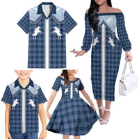 Aloha Hawaii Cowboys Paniolo Family Matching Off The Shoulder Long Sleeve Dress and Hawaiian Shirt Navy Blue Palaka LT7 - Polynesian Pride