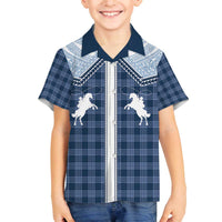 Aloha Hawaii Cowboys Paniolo Family Matching Off The Shoulder Long Sleeve Dress and Hawaiian Shirt Navy Blue Palaka LT7 Son's Shirt Navy - Polynesian Pride