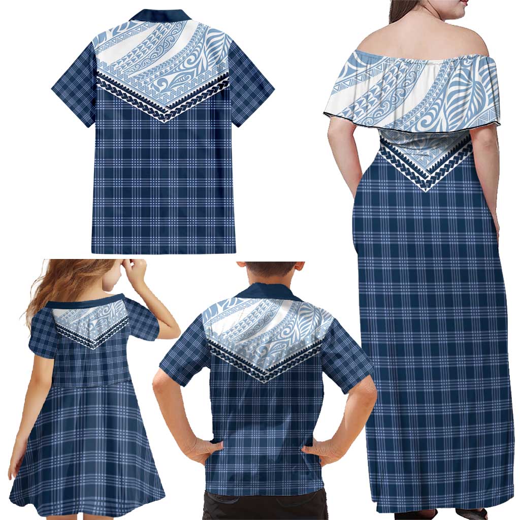 Aloha Hawaii Cowboys Paniolo Family Matching Off Shoulder Maxi Dress and Hawaiian Shirt Navy Blue Palaka LT7 - Polynesian Pride