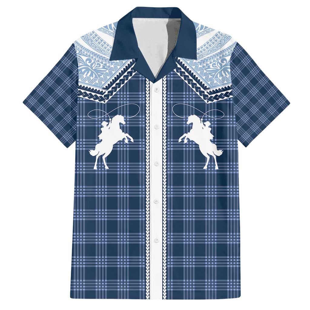Aloha Hawaii Cowboys Paniolo Family Matching Off Shoulder Maxi Dress and Hawaiian Shirt Navy Blue Palaka LT7 Dad's Shirt - Short Sleeve Navy - Polynesian Pride