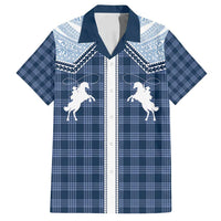 Aloha Hawaii Cowboys Paniolo Family Matching Off Shoulder Maxi Dress and Hawaiian Shirt Navy Blue Palaka LT7 Dad's Shirt - Short Sleeve Navy - Polynesian Pride