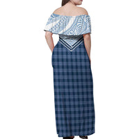 Aloha Hawaii Cowboys Paniolo Family Matching Off Shoulder Maxi Dress and Hawaiian Shirt Navy Blue Palaka LT7 - Polynesian Pride