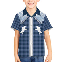 Aloha Hawaii Cowboys Paniolo Family Matching Off Shoulder Maxi Dress and Hawaiian Shirt Navy Blue Palaka LT7 Son's Shirt Navy - Polynesian Pride