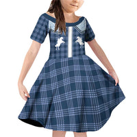Aloha Hawaii Cowboys Paniolo Family Matching Off Shoulder Short Dress and Hawaiian Shirt Navy Blue Palaka LT7 Daughter's Dress Navy - Polynesian Pride