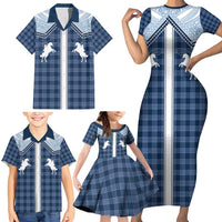 Aloha Hawaii Cowboys Paniolo Family Matching Short Sleeve Bodycon Dress and Hawaiian Shirt Navy Blue Palaka LT7 - Polynesian Pride