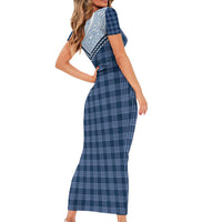 Aloha Hawaii Cowboys Paniolo Family Matching Short Sleeve Bodycon Dress and Hawaiian Shirt Navy Blue Palaka LT7 - Polynesian Pride