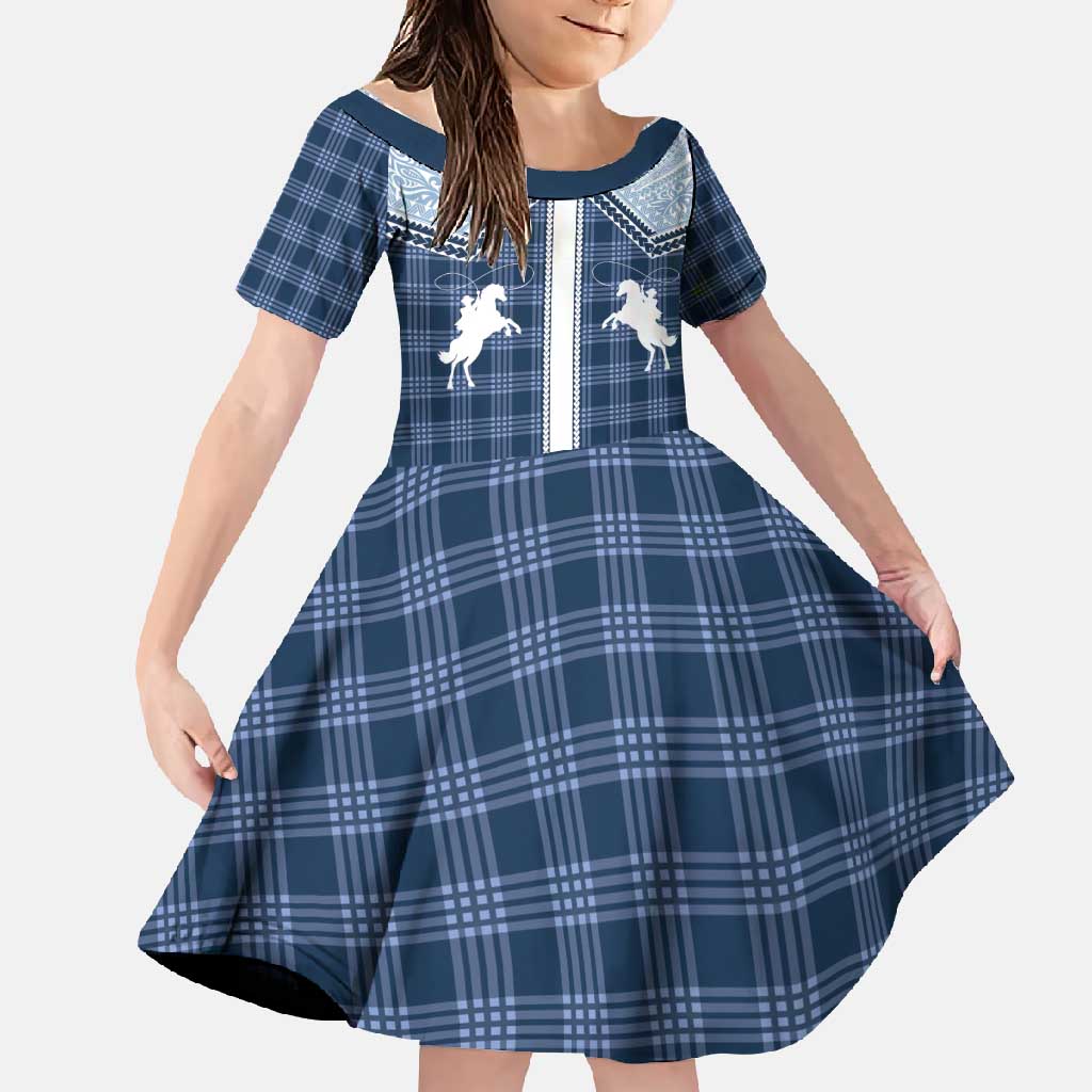 Aloha Hawaii Cowboys Paniolo Family Matching Summer Maxi Dress and Hawaiian Shirt Navy Blue Palaka LT7 Daughter's Dress Navy - Polynesian Pride