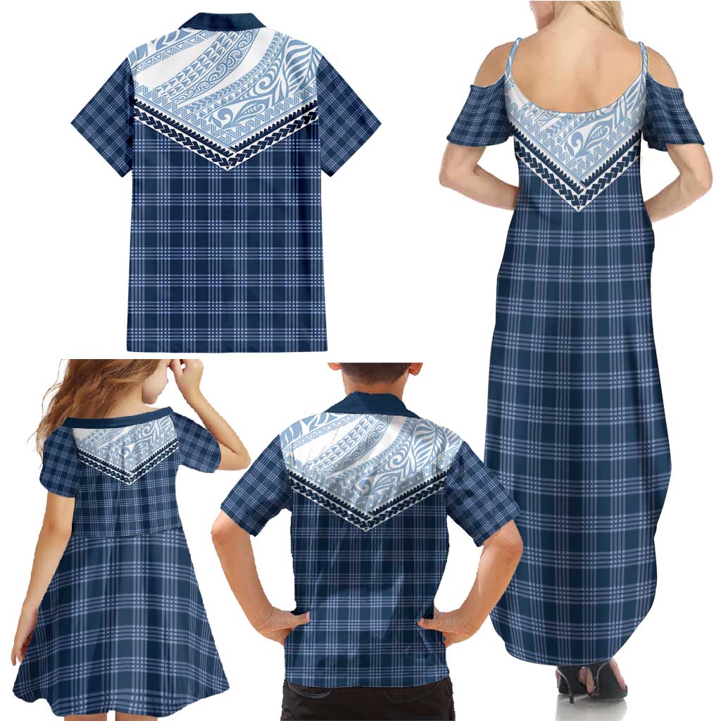 Aloha Hawaii Cowboys Paniolo Family Matching Summer Maxi Dress and Hawaiian Shirt Navy Blue Palaka LT7 - Polynesian Pride