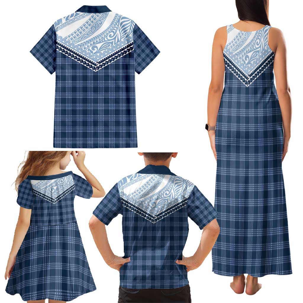 Aloha Hawaii Cowboys Paniolo Family Matching Tank Maxi Dress and Hawaiian Shirt Navy Blue Palaka LT7 - Polynesian Pride