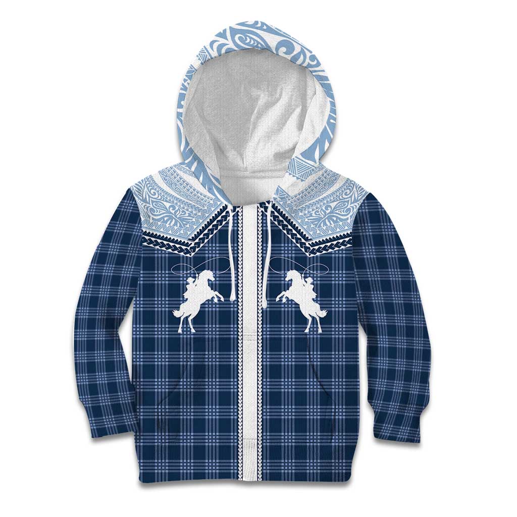 Aloha Hawaii Cowboys Paniolo Kid Hoodie Navy Blue Palaka - Polynesian Pride