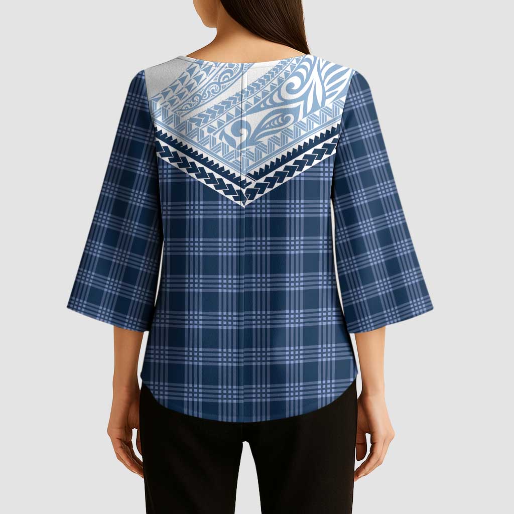 Aloha Hawaii Cowboys Paniolo Kimono Sleeve Blouse Navy Blue Palaka - Polynesian Pride