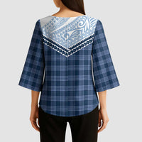 Aloha Hawaii Cowboys Paniolo Kimono Sleeve Blouse Navy Blue Palaka - Polynesian Pride