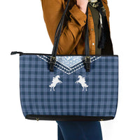Aloha Hawaii Cowboys Paniolo Leather Tote Bag Navy Blue Palaka - Polynesian Pride