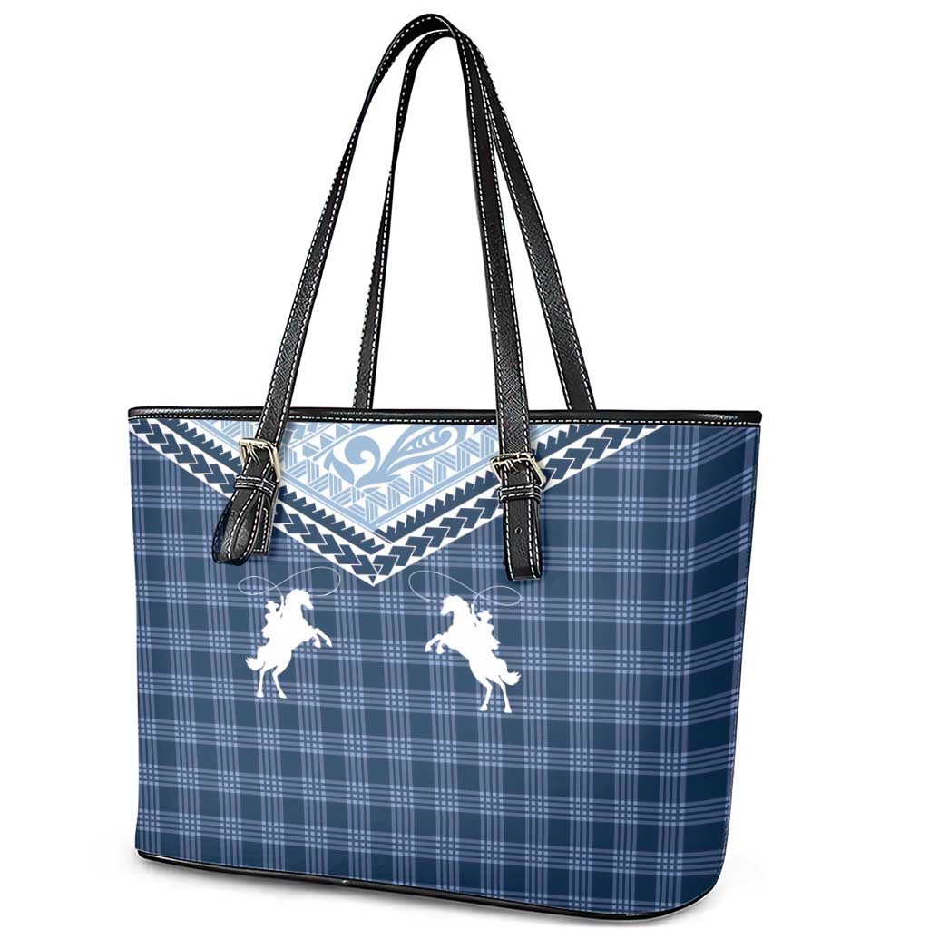 Aloha Hawaii Cowboys Paniolo Leather Tote Bag Navy Blue Palaka - Polynesian Pride