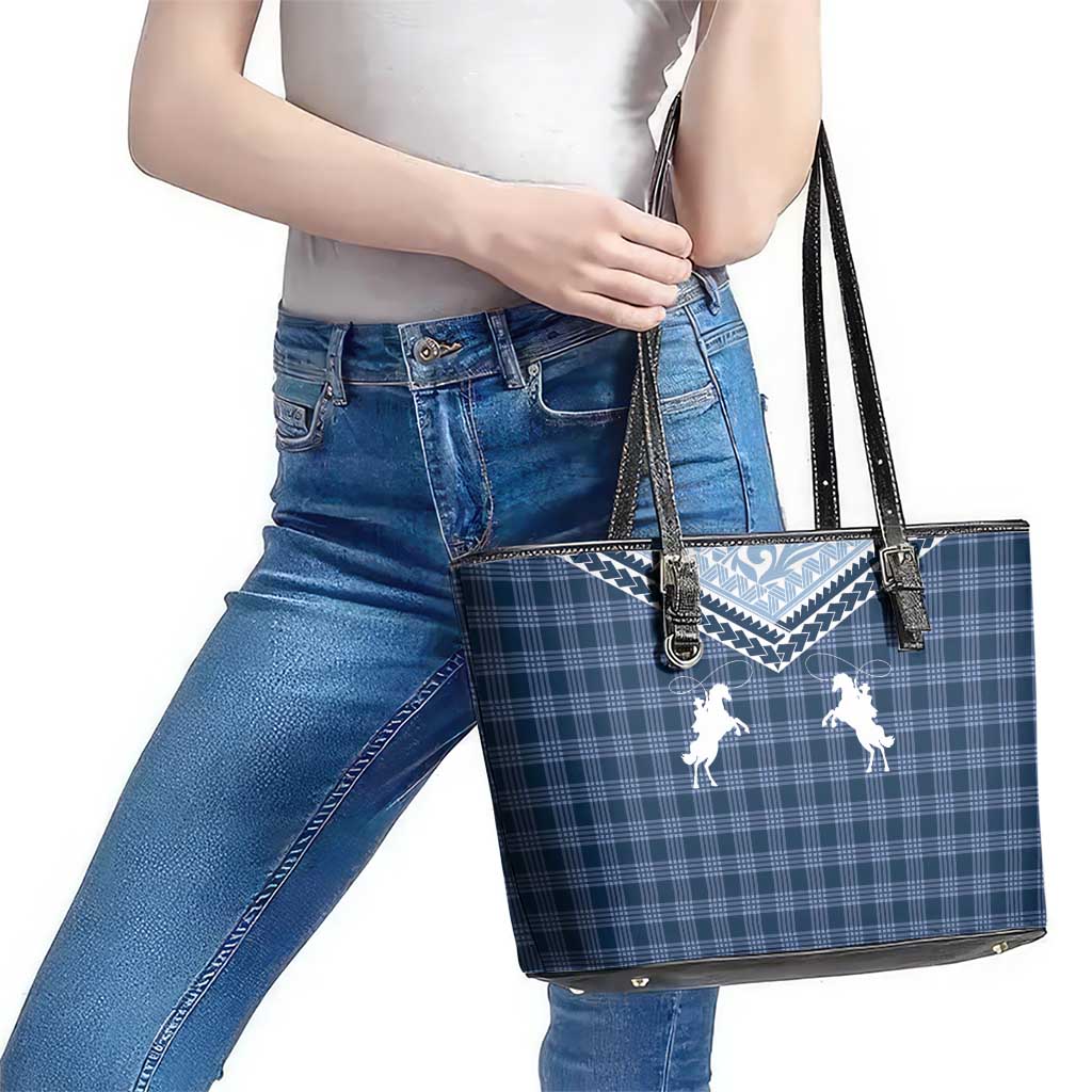 Aloha Hawaii Cowboys Paniolo Leather Tote Bag Navy Blue Palaka - Polynesian Pride