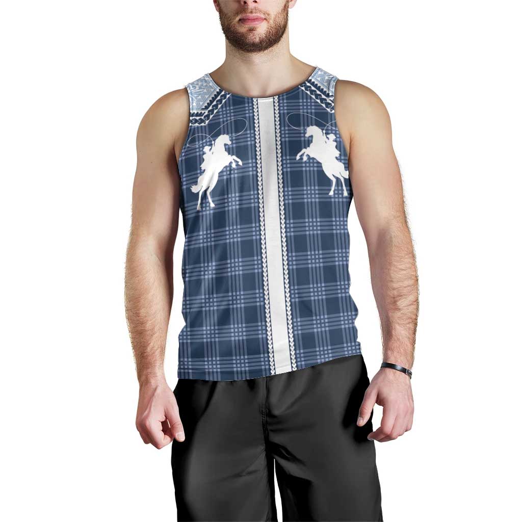 Aloha Hawaii Cowboys Paniolo Men Tank Top Navy Blue Palaka - Polynesian Pride