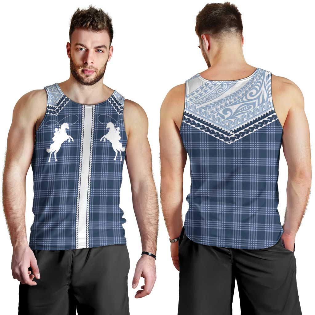 Aloha Hawaii Cowboys Paniolo Men Tank Top Navy Blue Palaka - Polynesian Pride
