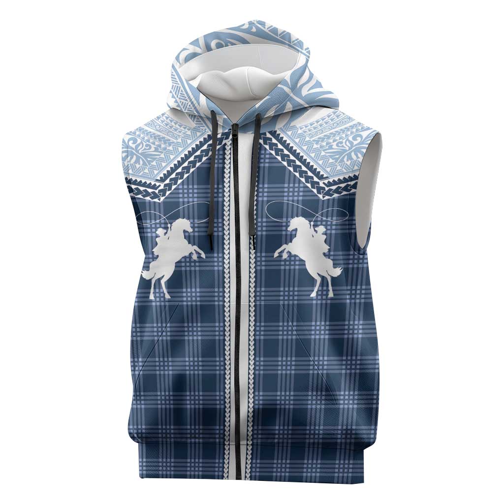 Aloha Hawaii Cowboys Paniolo Sleeveless Zip Hoodie Navy Blue Palaka LT7