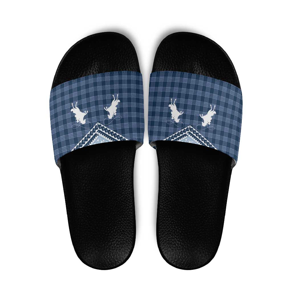Aloha Hawaii Cowboys Paniolo Slide Sandals Navy Blue Palaka - Polynesian Pride