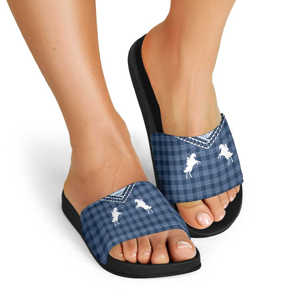 Aloha Hawaii Cowboys Paniolo Slide Sandals Navy Blue Palaka - Polynesian Pride