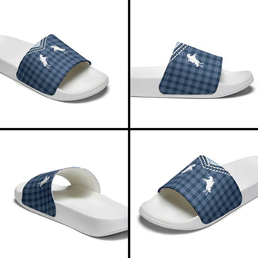 Aloha Hawaii Cowboys Paniolo Slide Sandals Navy Blue Palaka - Polynesian Pride