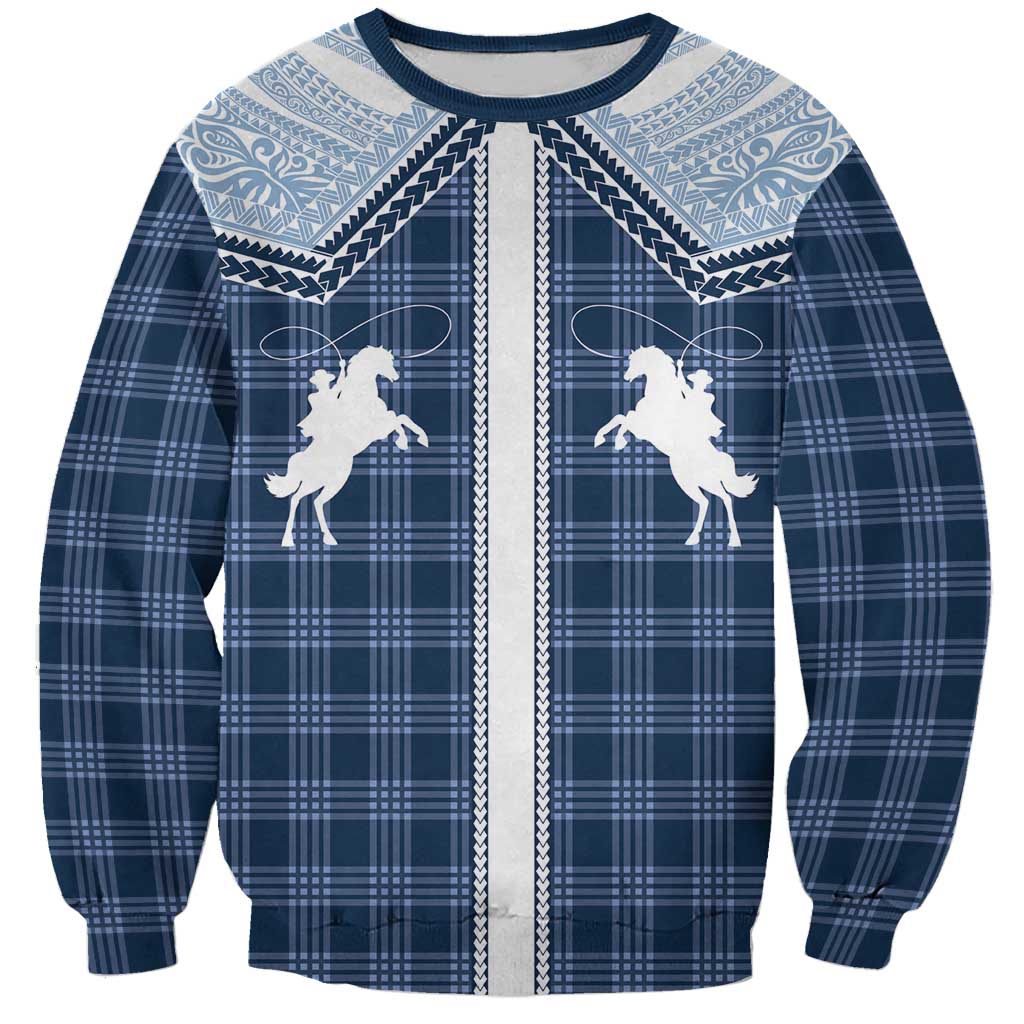 Aloha Hawaii Cowboys Paniolo Sweatshirt Navy Blue Palaka - Polynesian Pride