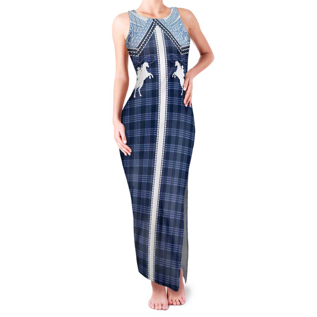 Aloha Hawaii Cowboys Paniolo Tank Maxi Dress Navy Blue Palaka - Polynesian Pride