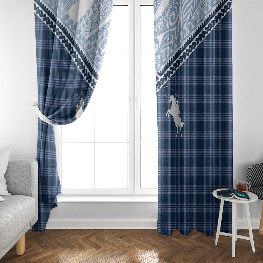 Aloha Hawaii Cowboys Paniolo Window Curtain Navy Blue Palaka - Polynesian Pride