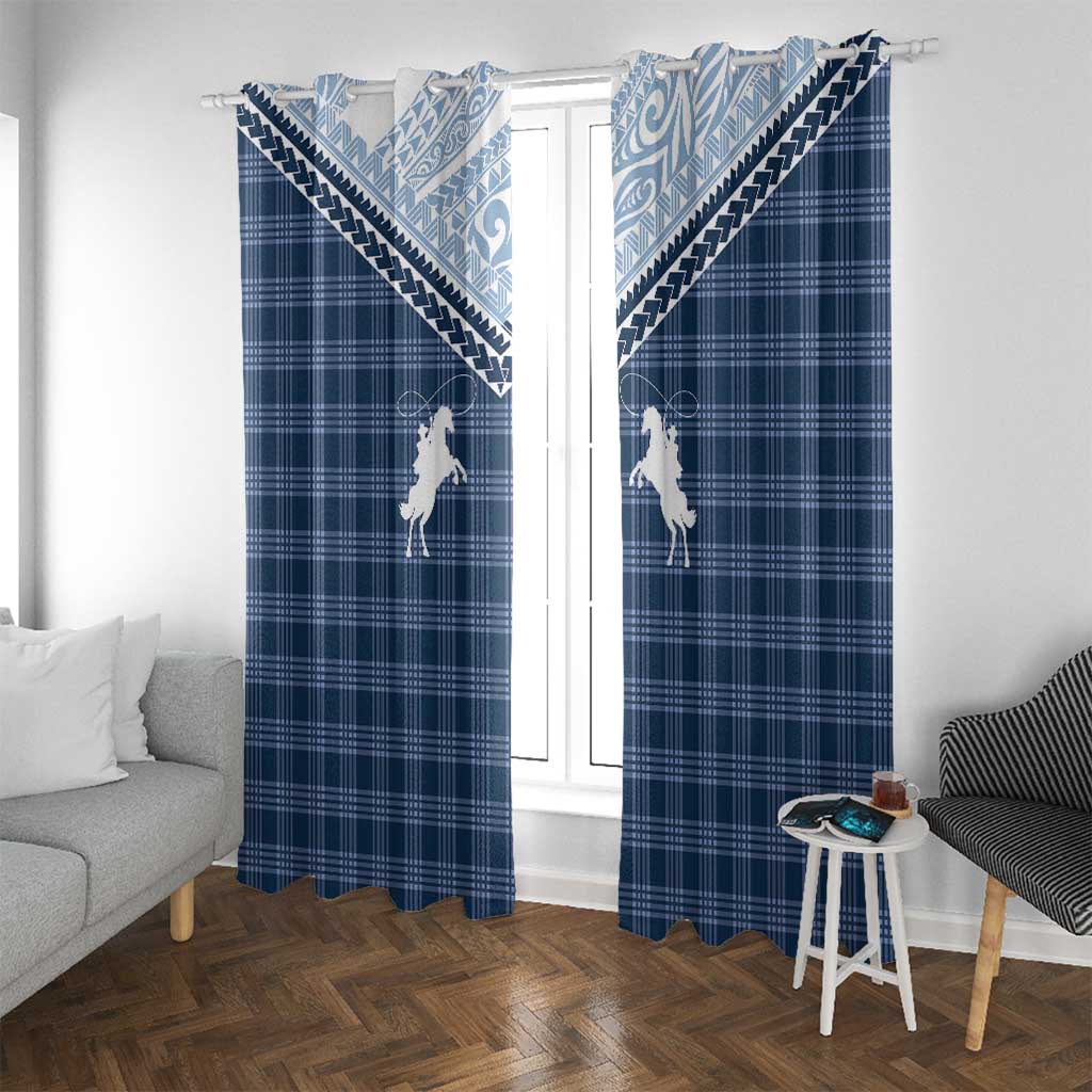 Aloha Hawaii Cowboys Paniolo Window Curtain Navy Blue Palaka - Polynesian Pride