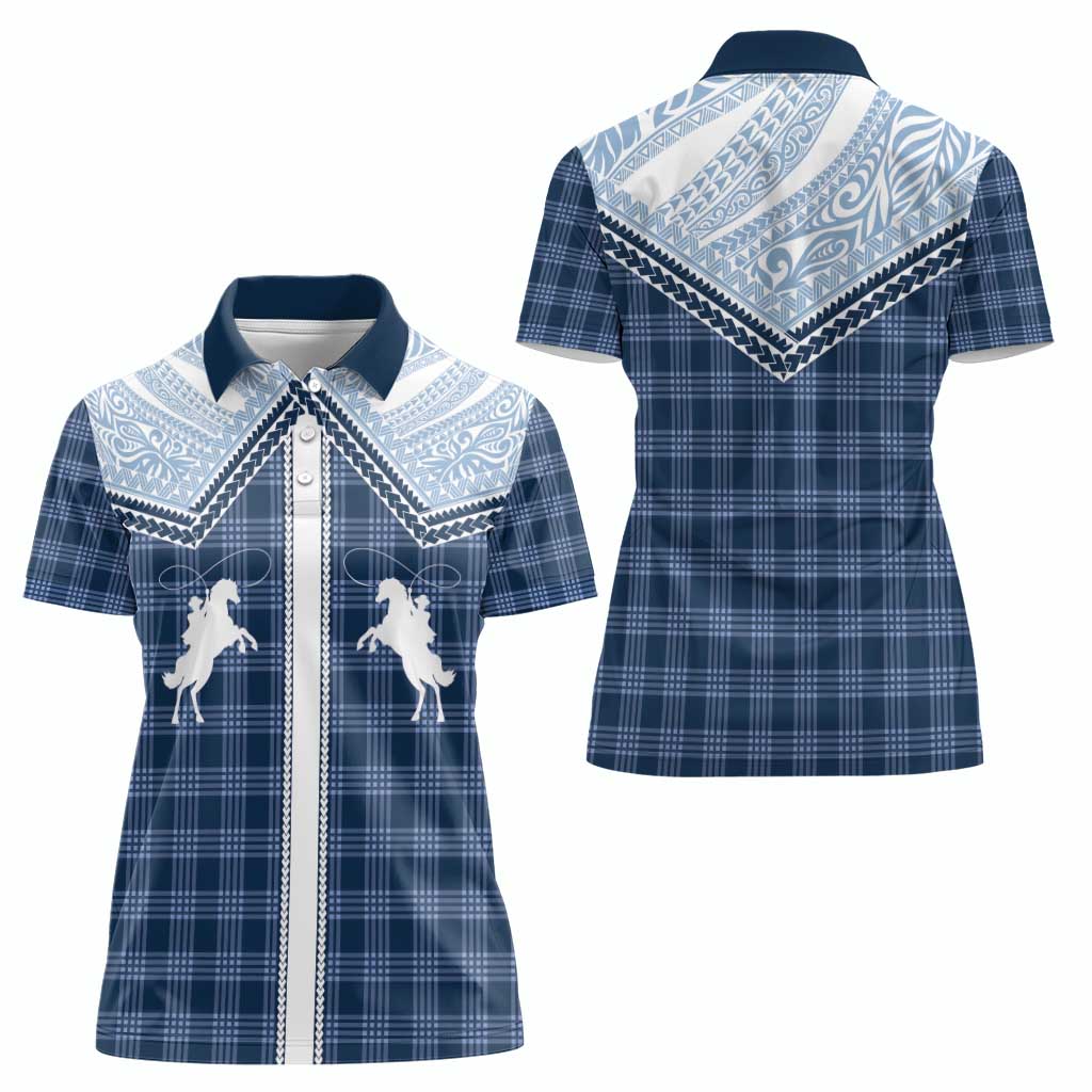 Aloha Hawaii Cowboys Paniolo Women Polo Shirt Navy Blue Palaka - Polynesian Pride