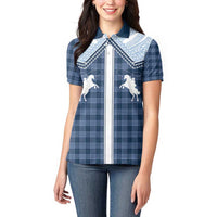 Aloha Hawaii Cowboys Paniolo Women Polo Shirt Navy Blue Palaka - Polynesian Pride