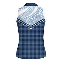 Aloha Hawaii Cowboys Paniolo Women Sleeveless Polo Shirt Navy Blue Palaka - Polynesian Pride