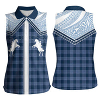 Aloha Hawaii Cowboys Paniolo Women Sleeveless Polo Shirt Navy Blue Palaka - Polynesian Pride