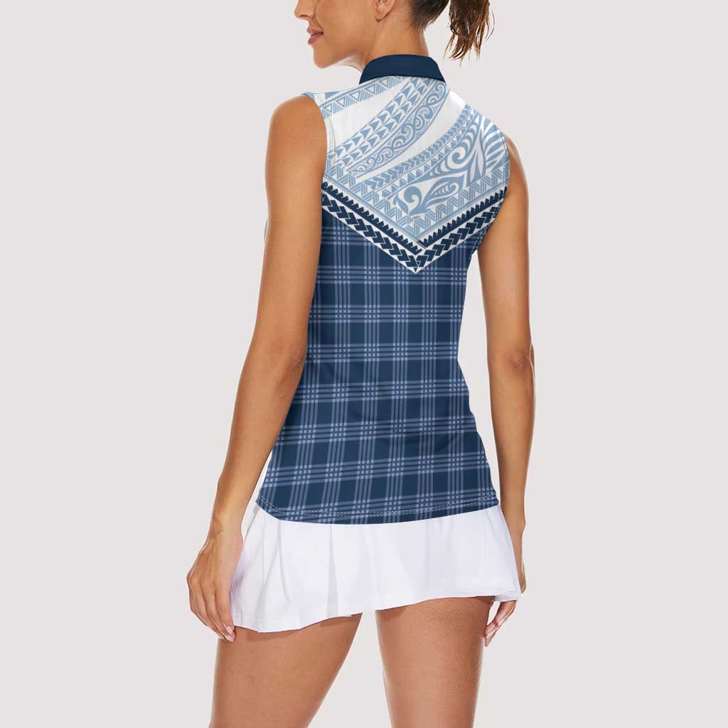 Aloha Hawaii Cowboys Paniolo Women Sleeveless Polo Shirt Navy Blue Palaka - Polynesian Pride
