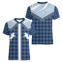 Aloha Hawaii Cowboys Paniolo Women V-Neck T-Shirt Navy Blue Palaka - Polynesian Pride