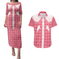 Aloha Hawaii Cowboys Paniolo Couples Matching Puletasi and Hawaiian Shirt Rose Palaka - Polynesian Pride