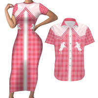 Aloha Hawaii Cowboys Paniolo Couples Matching Short Sleeve Bodycon Dress and Hawaiian Shirt Rose Palaka LT7 Pink - Polynesian Pride