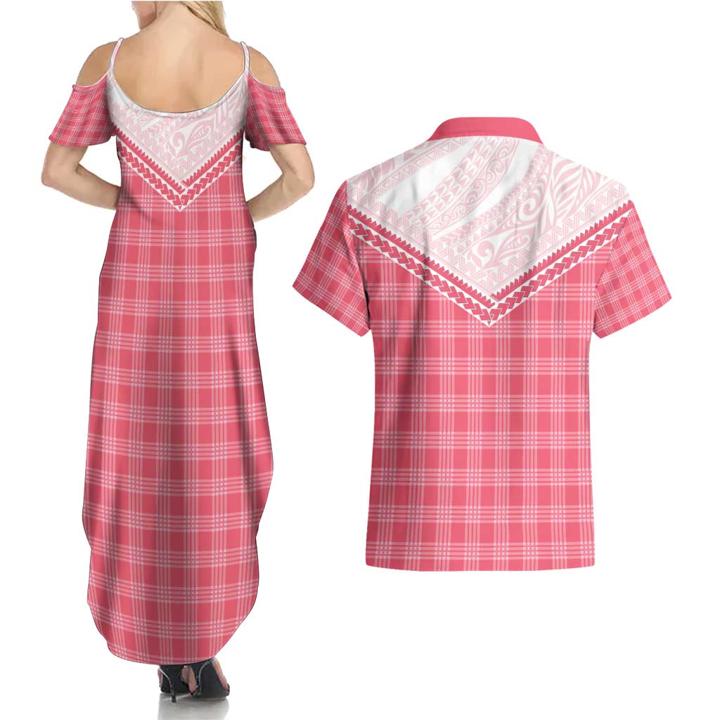 Aloha Hawaii Cowboys Paniolo Couples Matching Summer Maxi Dress and Hawaiian Shirt Rose Palaka - Polynesian Pride