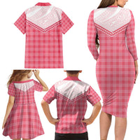 Aloha Hawaii Cowboys Paniolo Family Matching Long Sleeve Bodycon Dress and Hawaiian Shirt Rose Palaka LT7 - Polynesian Pride