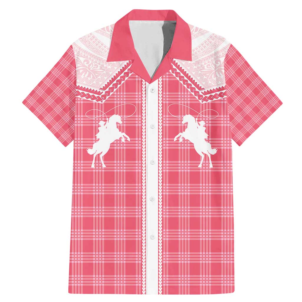 Aloha Hawaii Cowboys Paniolo Family Matching Mermaid Dress and Hawaiian Shirt Rose Palaka LT7 Dad's Shirt - Short Sleeve Pink - Polynesian Pride