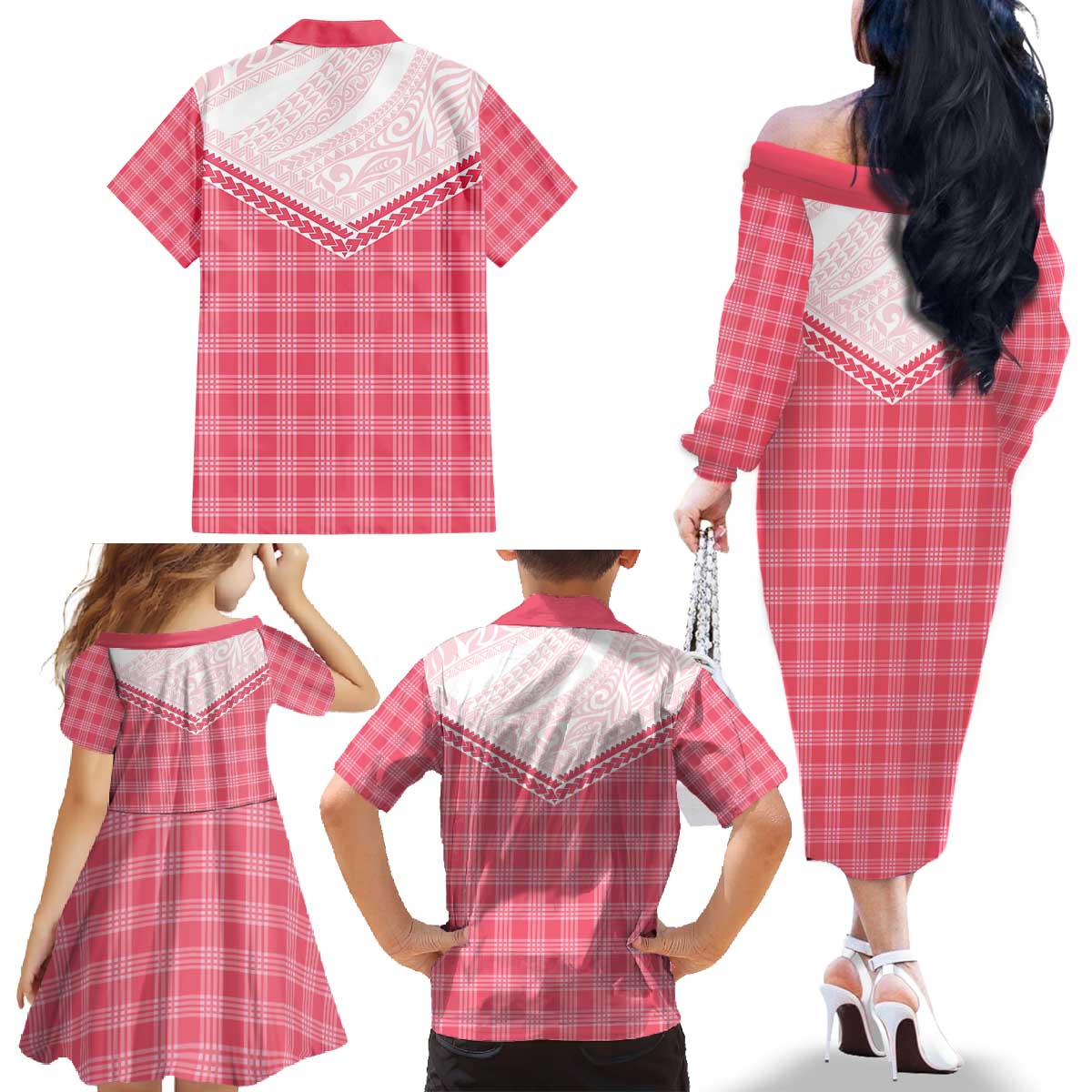 Aloha Hawaii Cowboys Paniolo Family Matching Off The Shoulder Long Sleeve Dress and Hawaiian Shirt Rose Palaka LT7 - Polynesian Pride