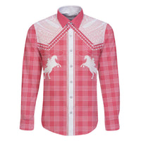Aloha Hawaii Cowboys Paniolo Family Matching Off The Shoulder Long Sleeve Dress and Hawaiian Shirt Rose Palaka LT7 Dad's Shirt - Long Sleeve Pink - Polynesian Pride