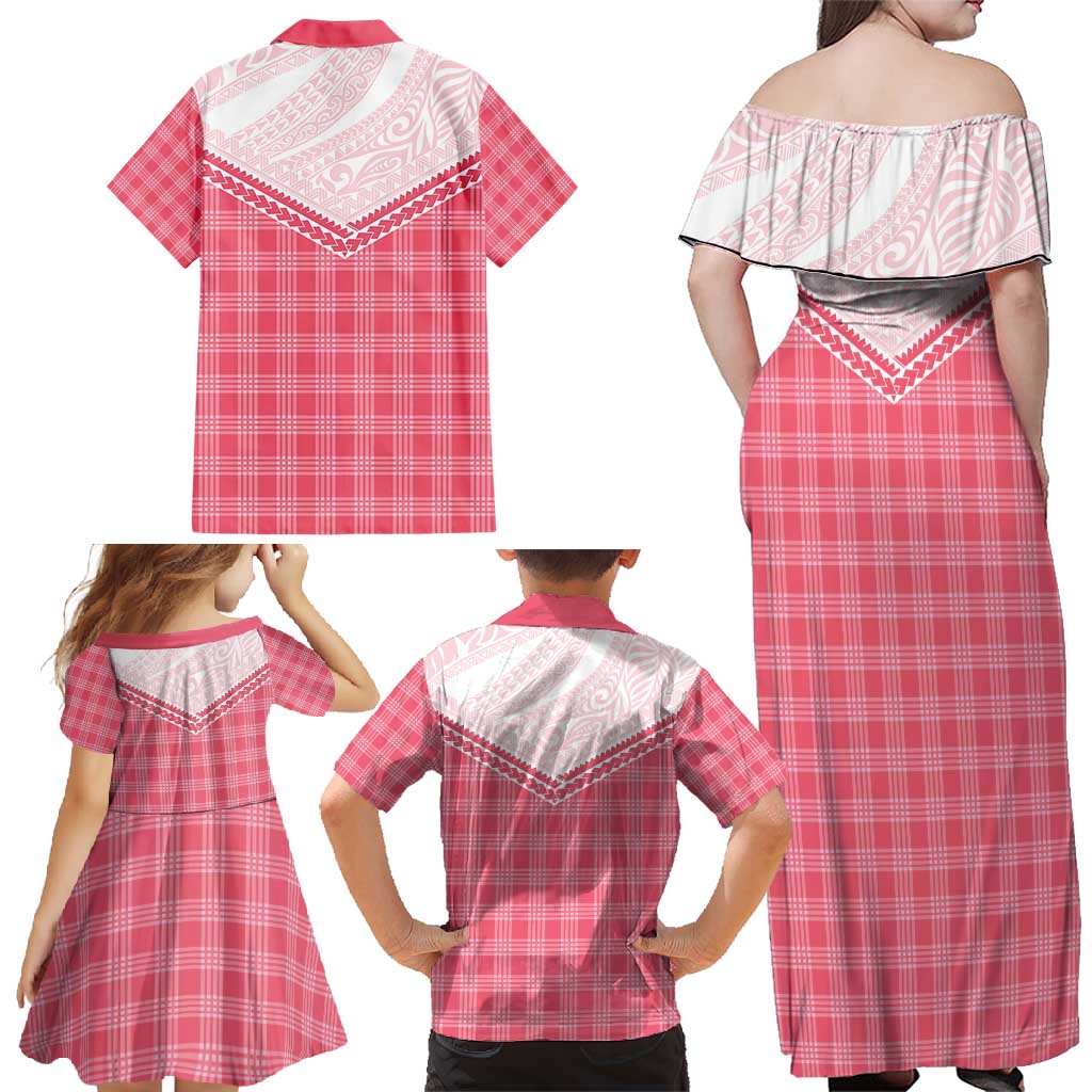 Aloha Hawaii Cowboys Paniolo Family Matching Off Shoulder Maxi Dress and Hawaiian Shirt Rose Palaka LT7 - Polynesian Pride