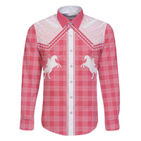 Aloha Hawaii Cowboys Paniolo Family Matching Off Shoulder Maxi Dress and Hawaiian Shirt Rose Palaka LT7 Dad's Shirt - Long Sleeve Pink - Polynesian Pride