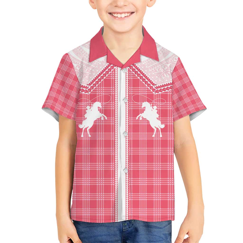 Aloha Hawaii Cowboys Paniolo Family Matching Off Shoulder Maxi Dress and Hawaiian Shirt Rose Palaka LT7 Son's Shirt Pink - Polynesian Pride