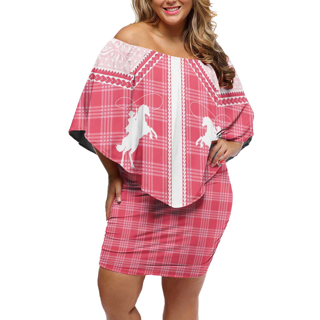 Aloha Hawaii Cowboys Paniolo Family Matching Off Shoulder Short Dress and Hawaiian Shirt Rose Palaka LT7 Mom's Dress Pink - Polynesian Pride