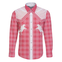 Aloha Hawaii Cowboys Paniolo Family Matching Puletasi and Hawaiian Shirt Rose Palaka LT7 Dad's Shirt - Long Sleeve Pink - Polynesian Pride