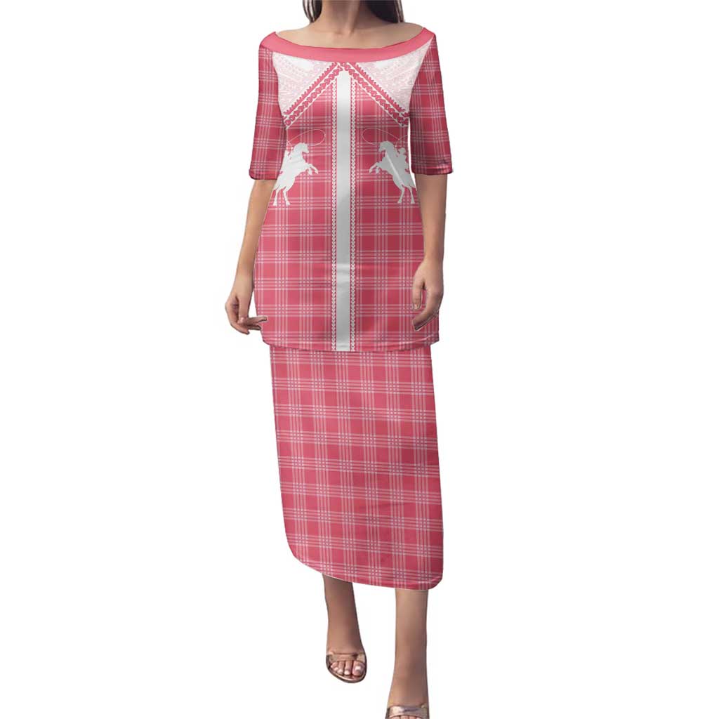 Aloha Hawaii Cowboys Paniolo Family Matching Puletasi and Hawaiian Shirt Rose Palaka LT7 Mom's Dress Pink - Polynesian Pride