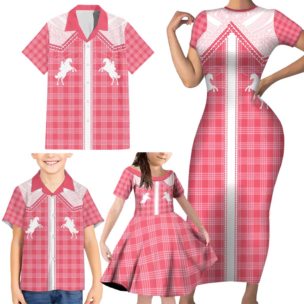 Aloha Hawaii Cowboys Paniolo Family Matching Short Sleeve Bodycon Dress and Hawaiian Shirt Rose Palaka LT7 - Polynesian Pride